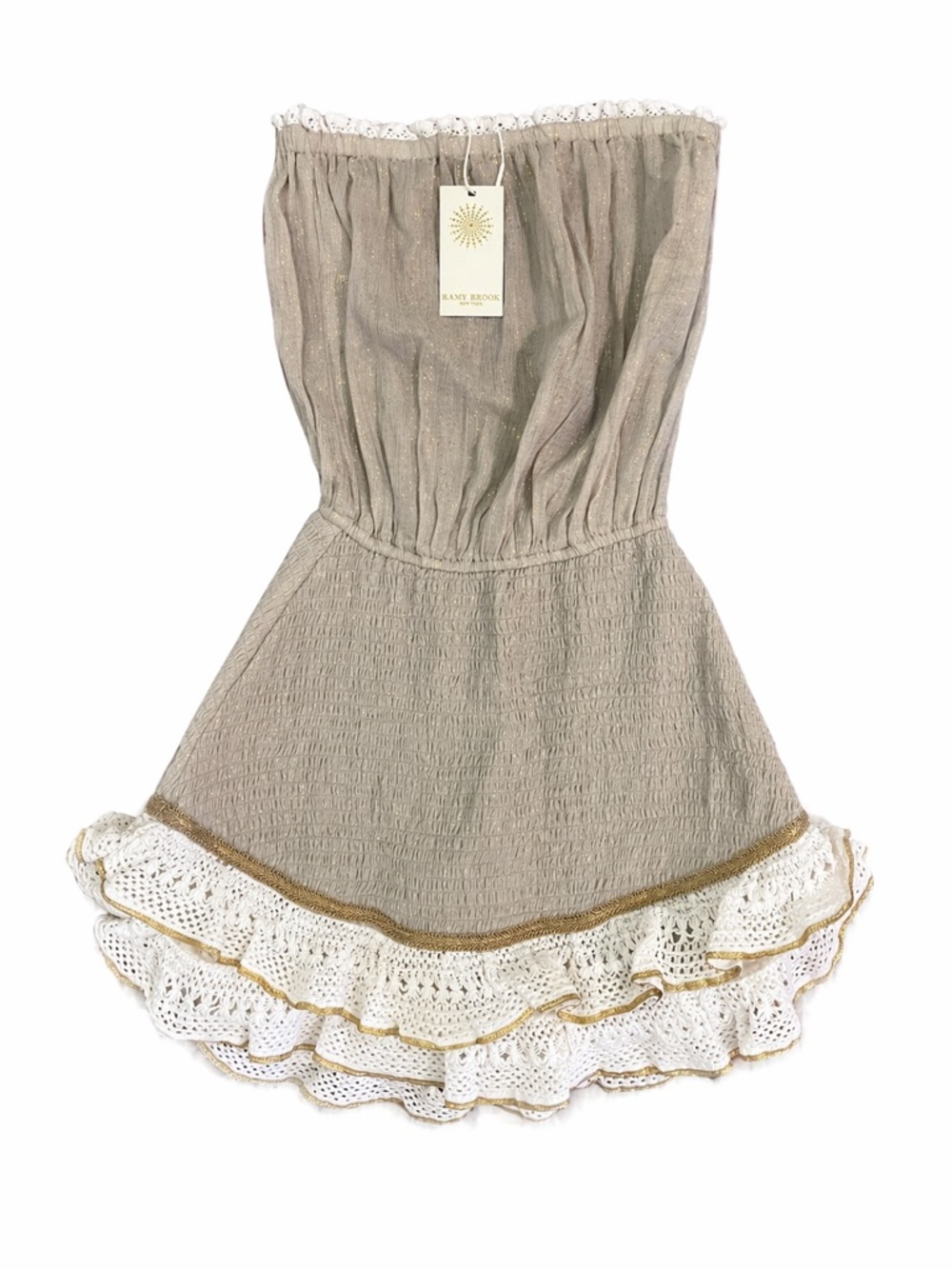 Ramy Brook Beige Strapless Dress with Crochet Trim